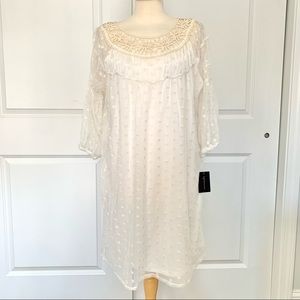 NWT Plus Size 1X Women’s Pretty Ivory White Sundress, Crochet Detail, Embroidery